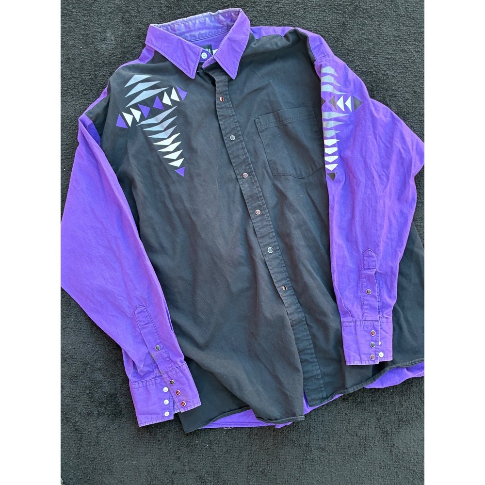 Brooks & Dunn Panhandle Slim Western Pearl Snap Shirt Purple Black XXL Geometric
